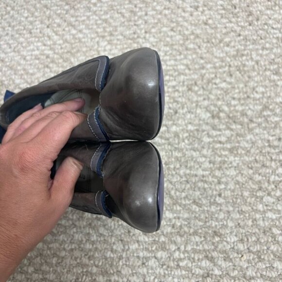 Bobbi Blu grey 1940s  inspired blue bow wedges 7 Anthropologie heels - Picture 3 of 10